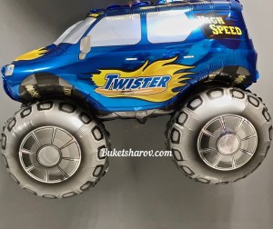 Синий бигфут с надписью Twister и массивными колесами выглядит мощно и стильно, купить в Букет шаров Измайлово.