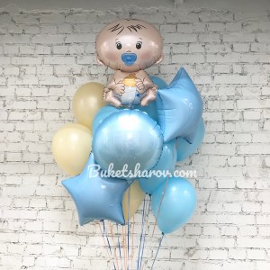 Голубые и синие шары с фигурой малыша для мальчика, купить в Букет шаров Измайлово.