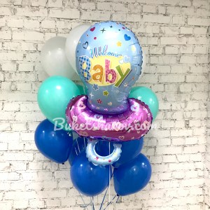 Голубые аквамариновые и белые шары с большой соской для мальчика, купить в Букет шаров Измайлово.