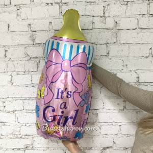 Фигура-бутылочка розового цвета с надписью It’s a Girl для встречи малышки, купить в Букет шаров Измайлово.
