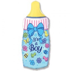 Фигура-бутылочка голубого цвета с надписью It’s a Boy для выписки из роддома, купить в Букет шаров Измайлово.