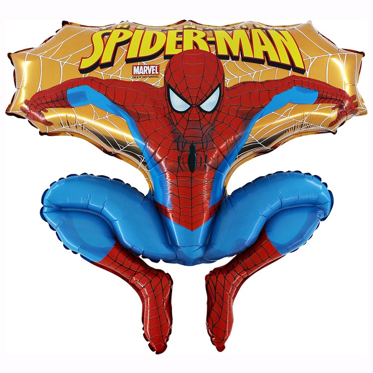 Фольгированный воздушный шар в форме Человека-паука с надписью «SPIDER-MAN» и логотипом Marvel.