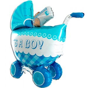 Объемная голубая коляска с надписью It’s a Boy для мальчика, купить в Букет шаров Измайлово.