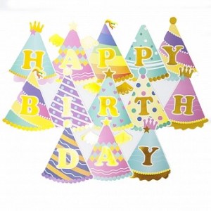 Флажки Happy Birthday в виде колпаков и корон для украшения праздника и фотозоны, купить в Букет шаров Измайлово.