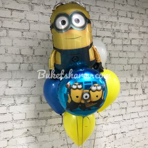 Миньон с букетом синих и желтых шаров, купить в Букет шаров Измайлово.