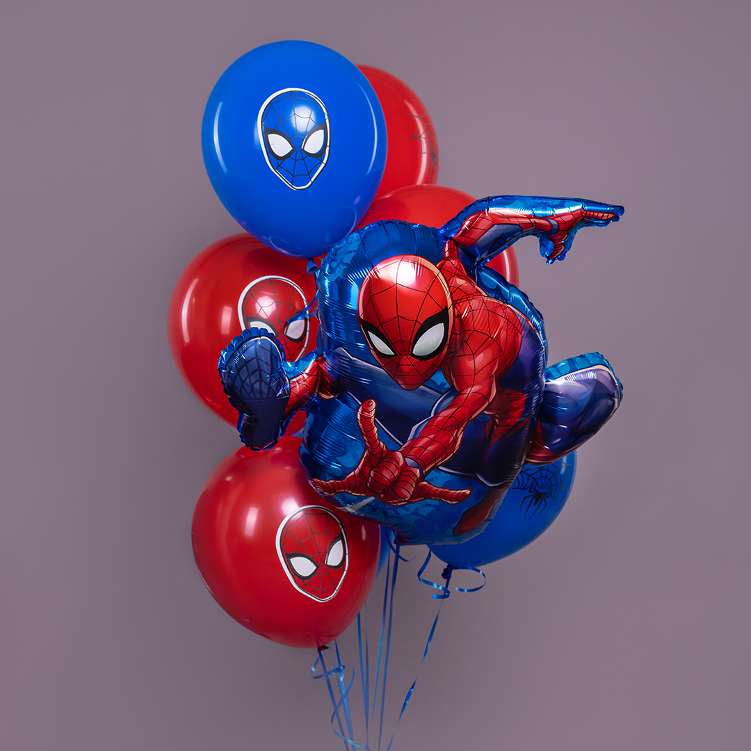 Воздушный шар с Человеком-пауком в красно-синем костюме.