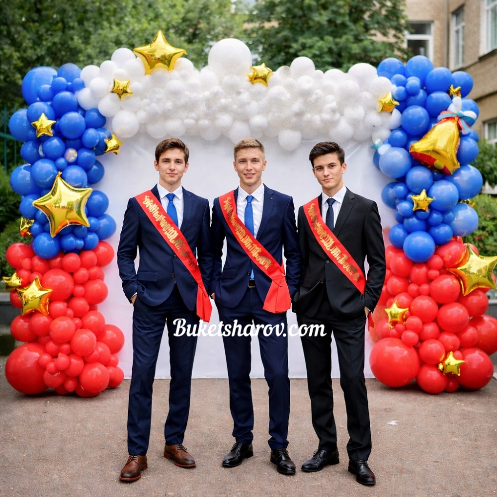 Фотозона арка триколор с гирляндой и звездами