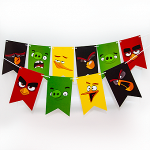 Красочная гирлянда Angry Birds с флажками и героями мультфильма, купить в Букет шаров Измайлово.