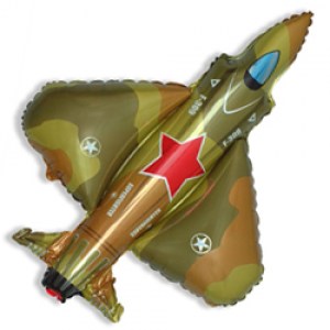 Военный истребитель зелёного и коричневого цвета с красной звездой, купить в Букет шаров Измайлово.