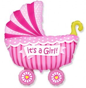 Большая розовая коляска с надписью «It’s a Girl!» для девочки, купить в Букет шаров Измайлово.