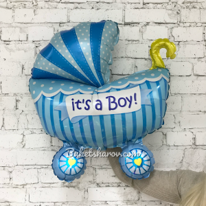 Голубая коляска с надписью «It’s a Boy!» для мальчика, купить в Букет шаров Измайлово.