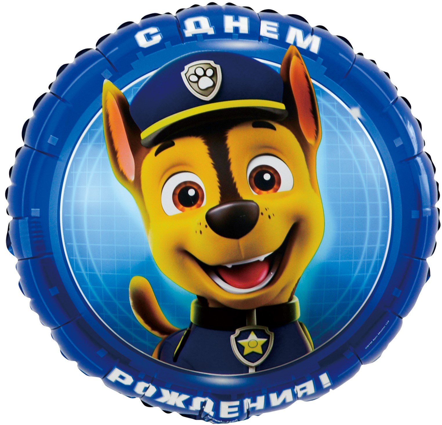 Круглый рисунок с Чейз из мультфильма Щенячий патруль в синем стиле, купить в Букет шаров Измайлово.