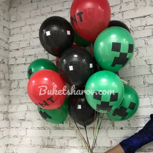 Композиция с шарами в стиле Minecraft с крипером и TNT, купить в Букет шаров Измайлово.