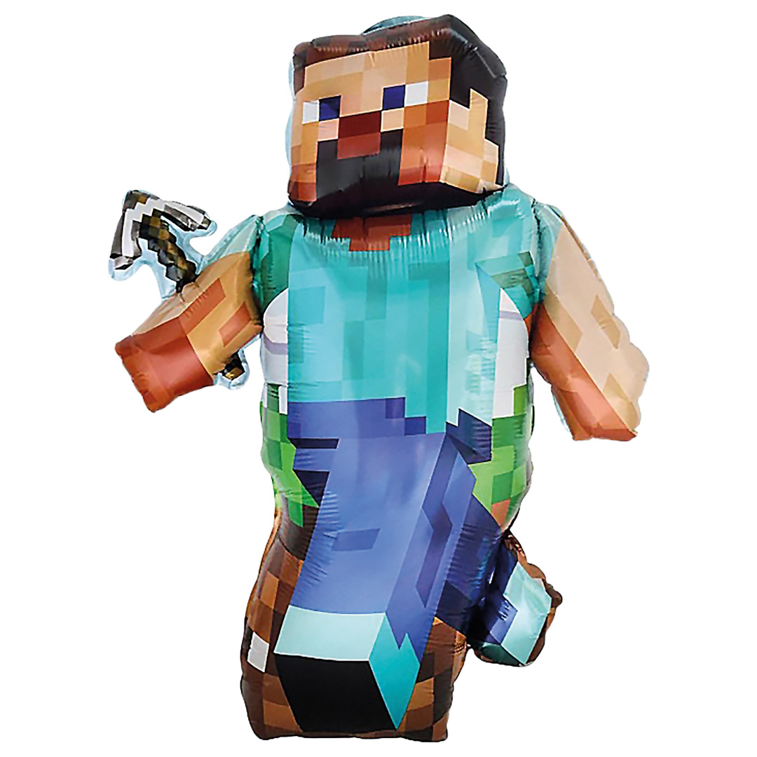 Фольгированный воздушный шар в форме Стива из Minecraft с киркой.