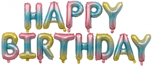 Воздушные буквы HAPPY BIRTHDAY с ярким градиентом для украшения праздника, купить в Букет шаров Измайлово.
