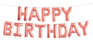 Надпись HAPPY BIRTHDAY в воздушных буквах цвета розовое золото, купить украшение в Букет шаров Измайлово.