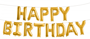 Золотая надпись HAPPY BIRTHDAY из воздушных букв для праздничного украшения, купить в Букет шаров Измайлово.