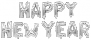 Серебряная надпись Happy New Year с гелием, элегантное украшение для нового года, купить в Букет шаров Измайлово.