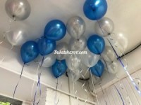 25 синих и серебряных шаров оттенка металлик с гелием букет шаров лого с гелием купить