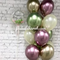 Бабблс и розово - зелёный фонтан букет шаров с гелием купить