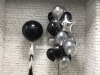 чёрный метровый с тассел чёрные серебрянные с конфетти букет шаров с гелием купить
