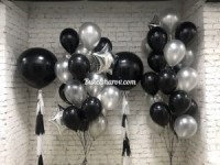 чёрный метровый с тассел чёрные серебрянные с конфетти букет шаров с гелием купить