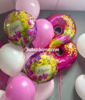 Цветочная цифра 8 и 4 фонтана на 8 марта букет шаров с гелием купить