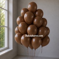 Коричневые пастельные латексные шары с гелием на сером фоне.