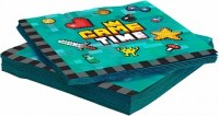 Салфетки Game Time бирюзовые с пиксельными элементами и надписью, купить в Букет шаров Измайлово.