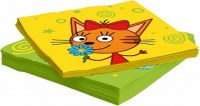 Яркие салфетки с кошкой из мультфильма «Три кота» и цветком, купить в Букет шаров Измайлово.
