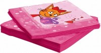 Розовые салфетки с котёнком из мультфильма «Три кота» и праздничным подарком, купить в Букет шаров Измайлово