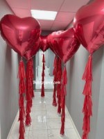 Сердце красное 80см с лентой тассел 2м букет шаров с гелием купить