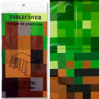 Скатерть с пиксельным рисунком в стиле Minecraft зелёно-коричневых оттенков, для тематической вечеринки, купить в Букет шаров Измайлово.