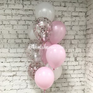 Нежная Связка Розовых, Белых И Прозрачных Шаров С Конфетти На Гелии; Купить В Букет Шаров Измайлово.