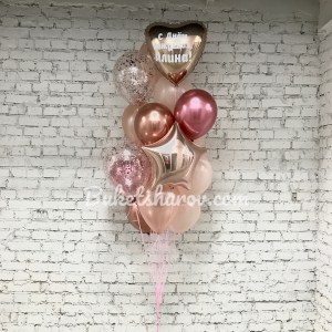 Розовые золотые и серебристые воздушные шары с прозрачными акцентами купить в Букет шаров Измайлово.