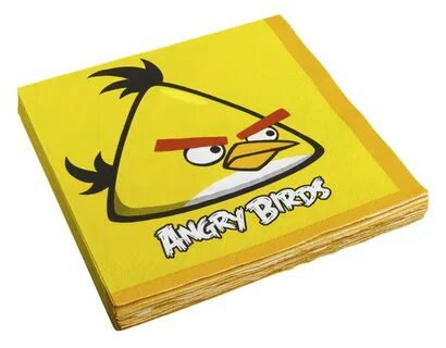 Салфетки Angry Birds жёлтые с треугольным персонажем и надписью, купить в Букет шаров Измайлово.