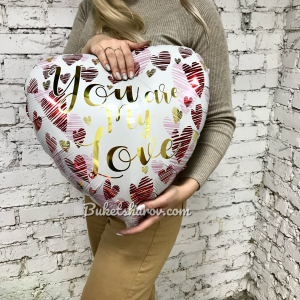 Белое сердце с золотой надписью You are my love, праздничный подарок, купить в Букет шаров Измайлово.