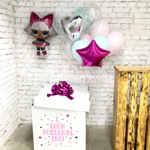 Связка нежно-розовых, мятных, серебристых и фуксиевых шаров с LOL Diva, купить в Букет шаров Измайлово.