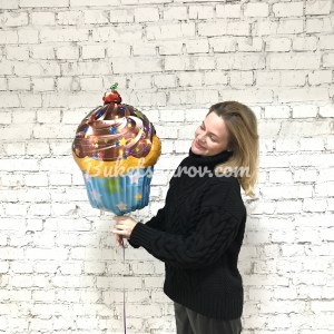 Фигура в виде шоколадного кекса с кремом и вишней для украшения праздника, купить в Букет шаров Измайлово.