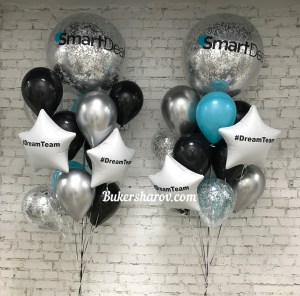 Брендированные чёрные серебряные голубые и белые шары с логотипом SmartDeal, купить в Букет шаров Измайлово.