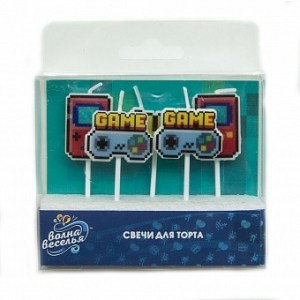 Игровые свечи для торта Game Time с консолями и надписью, купить в Букет шаров Измайлово.