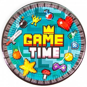 Бумажные тарелки Game Time в пиксельном игровом стиле с ярким дизайном, купить в Букет шаров Измайлово.