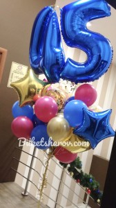 Синие цифры 1 и 5 с золотыми и розовыми шарами, с гелием, купить в Букет шаров Измайлово.