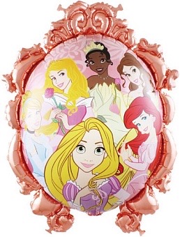 Фольгированный шар с принцессами Disney: Рапунцель, Тианой, Авророй, Белоснежкой и Золушкой.