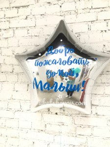 Серебряная звезда с приветствием малыша; купить в Букет шаров Измайлово.